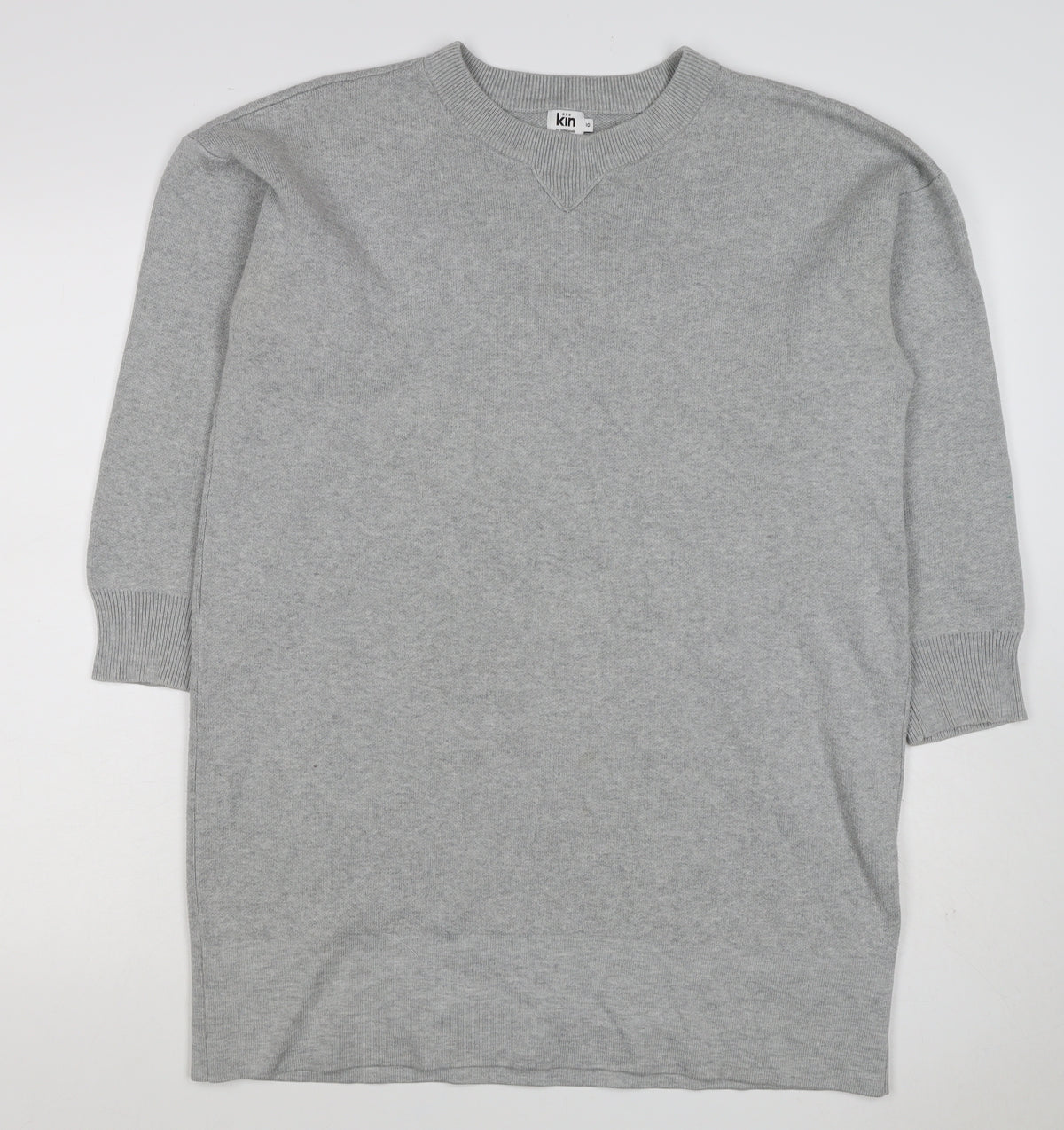 Kin by John Lewis Women Grey Size 10 Crew Neck Knit Tunic Jumper