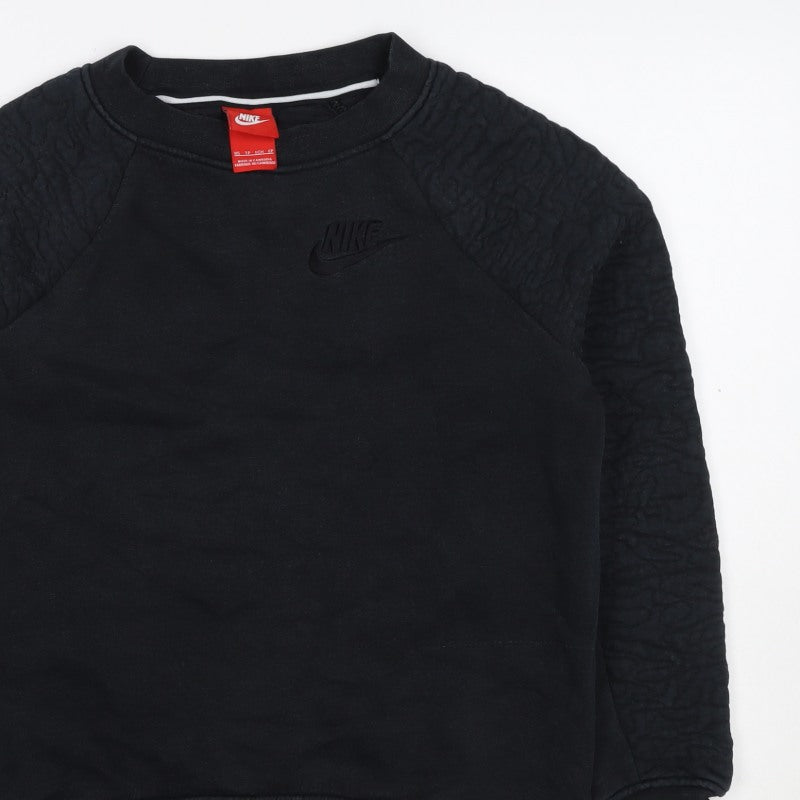 Nike Women Black XS Quilted Sleeve Crew Neck Pullover Sweatshirt
