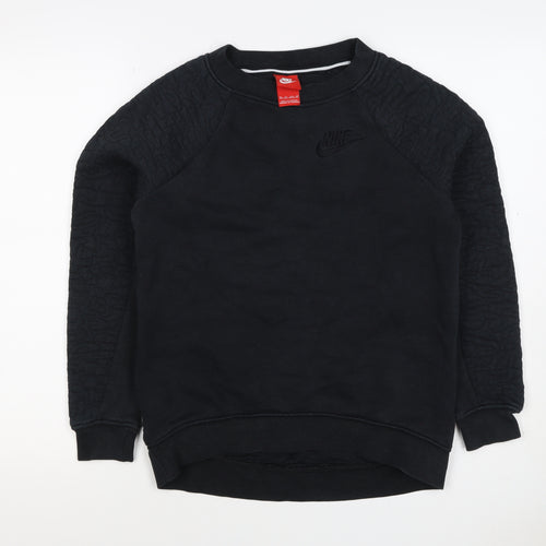 Nike Women Black XS Quilted Sleeve Crew Neck Pullover Sweatshirt