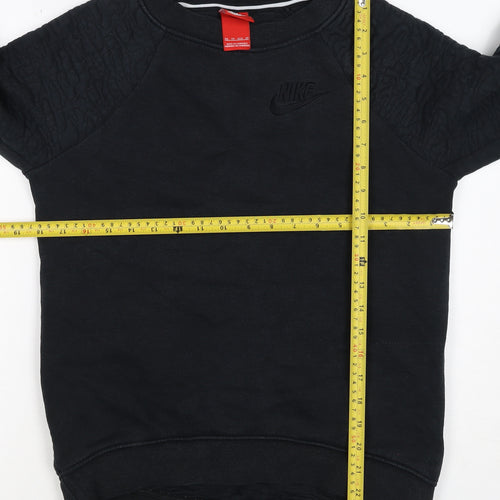 Nike Women Black XS Quilted Sleeve Crew Neck Pullover Sweatshirt