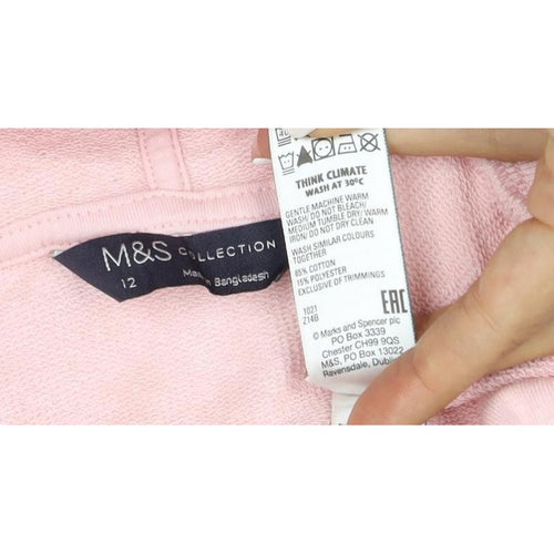 Marks & Spencer Women Pink Size 12 Pullover Drawstring Hoodie