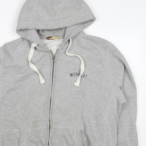 Wombat Men’s Grey XL Full Zip Logo Hoodie Fleece Drawstring Pockets