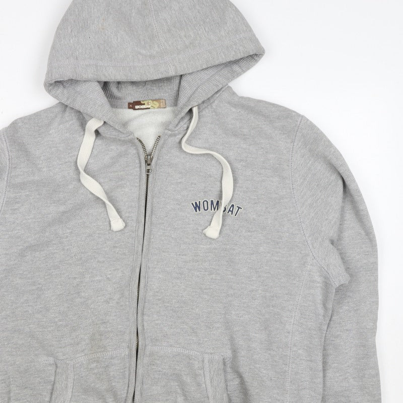 Wombat Men’s Grey XL Full Zip Logo Hoodie Fleece Drawstring Pockets