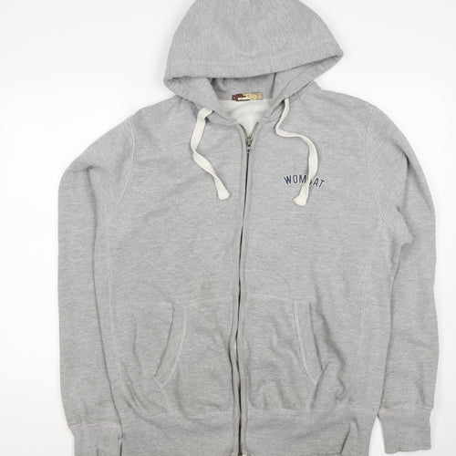 Wombat Men’s Grey XL Full Zip Logo Hoodie Fleece Drawstring Pockets