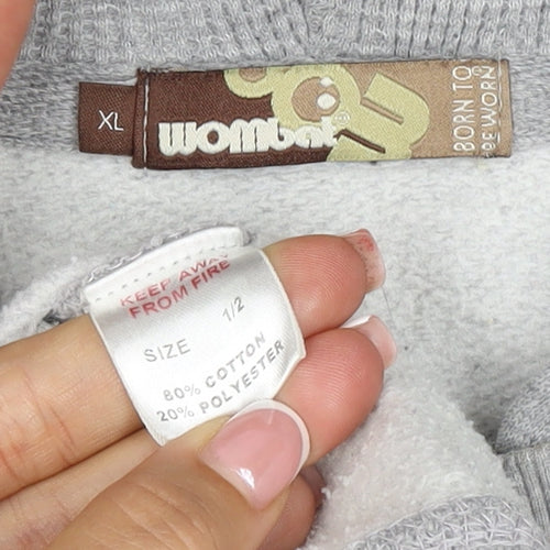 Wombat Men’s Grey XL Full Zip Logo Hoodie Fleece Drawstring Pockets