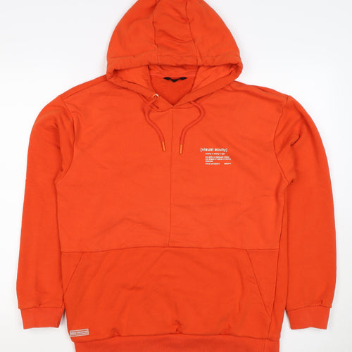 LC Waikiki Men’s Orange M Relaxed Graphic Print Pullover Hoodie