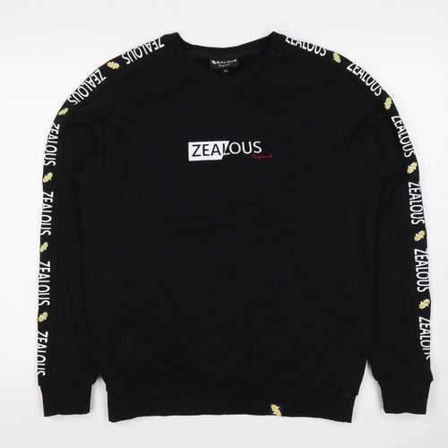 Zealous Men’s Black M Graphic Logo Crew Neck Pullover Sweatshirt