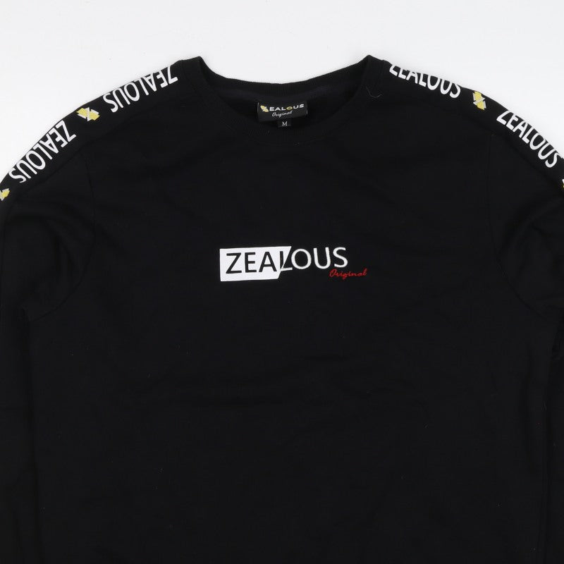 Zealous Men’s Black M Graphic Logo Crew Neck Pullover Sweatshirt