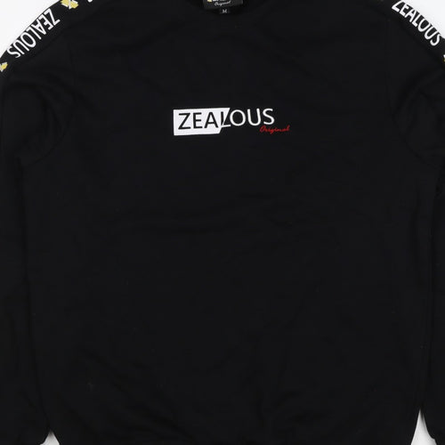 Zealous Men’s Black M Graphic Logo Crew Neck Pullover Sweatshirt