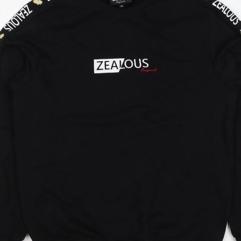 Zealous Men’s Black M Graphic Logo Crew Neck Pullover Sweatshirt