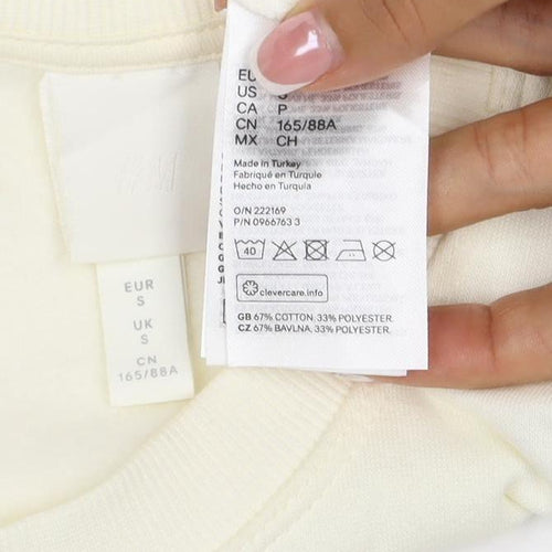 H&M Women Ivory S Pullover Crew Neck Raglan Sweatshirt
