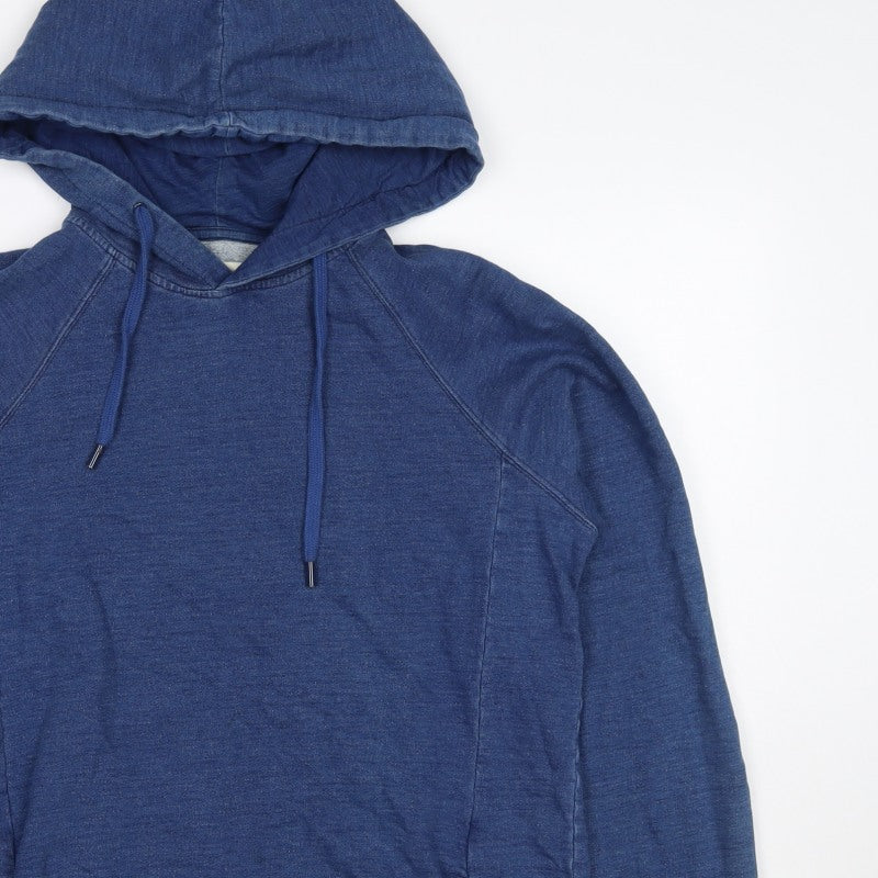 Folk Women’s Blue Cotton Hooded Pullover Sweatshirt Size L