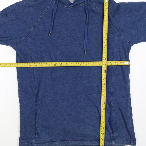 Folk Women’s Blue Cotton Hooded Pullover Sweatshirt Size L
