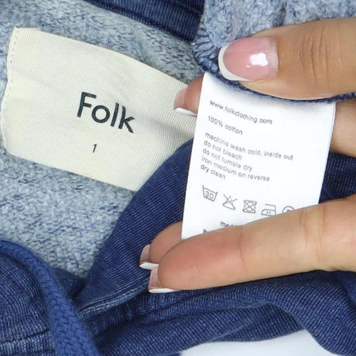 Folk Women’s Blue Cotton Hooded Pullover Sweatshirt Size L