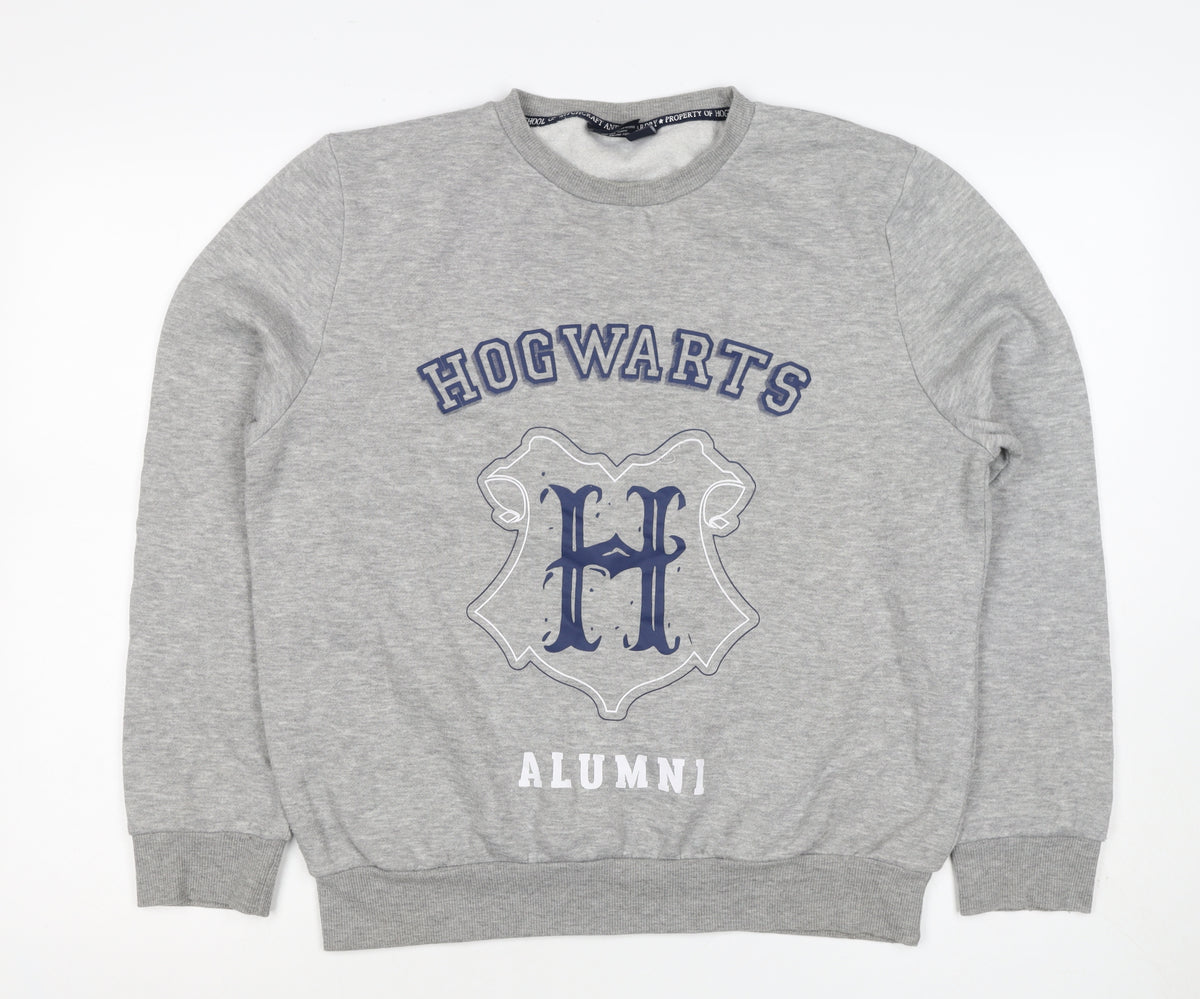 Back view of Harry Potter women’s grey m hogwarts alumni fleece pullover sweatshirt