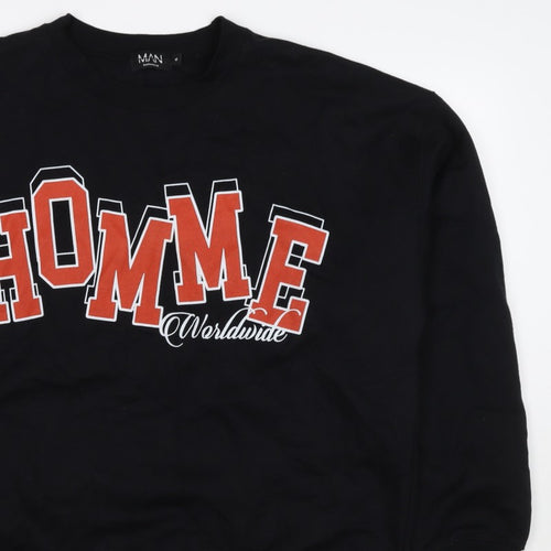 boohooMAN Men’s Black M Home Worldwide Graphic Print Crew Sweatshirt