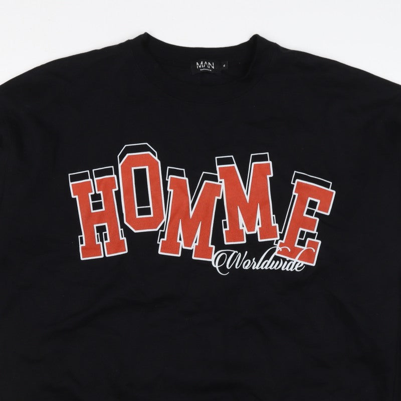 boohooMAN Men’s Black M Home Worldwide Graphic Print Crew Sweatshirt