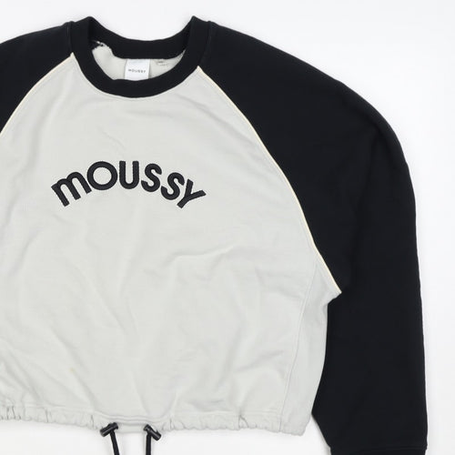 Moussy Women Black White One Size Logo Embroidered Drawstring Sweatshirt