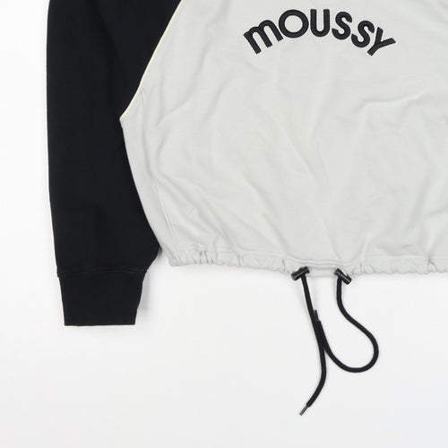 Moussy Women Black White One Size Logo Embroidered Drawstring Sweatshirt