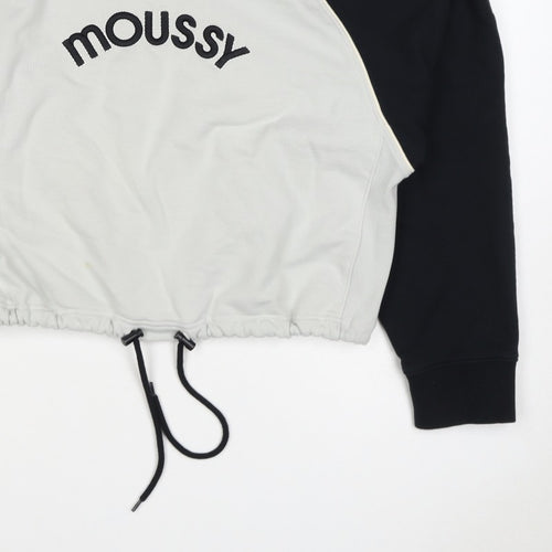 Moussy Women Black White One Size Logo Embroidered Drawstring Sweatshirt