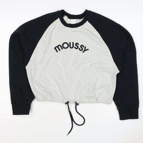 Moussy Women Black White One Size Logo Embroidered Drawstring Sweatshirt