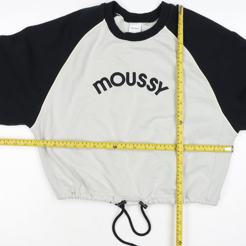 Moussy Women Black White One Size Logo Embroidered Drawstring Sweatshirt