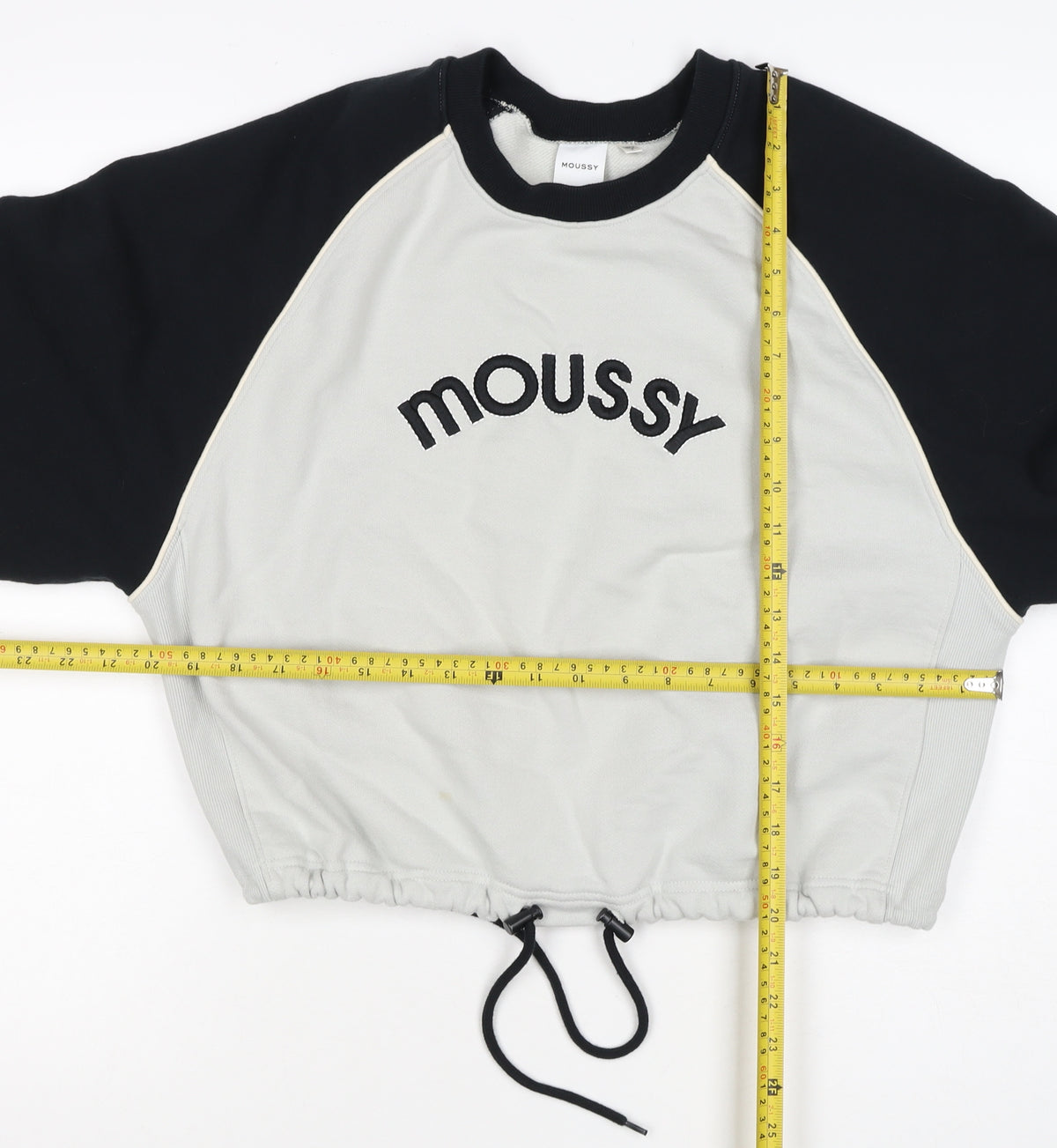 Moussy Women Black White One Size Logo Embroidered Drawstring Sweatshirt