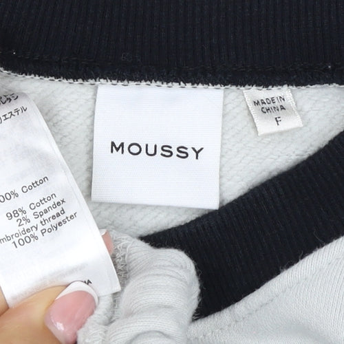 Moussy Women Black White One Size Logo Embroidered Drawstring Sweatshirt