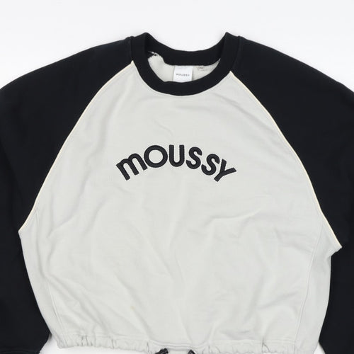 Moussy Women Black White One Size Logo Embroidered Drawstring Sweatshirt