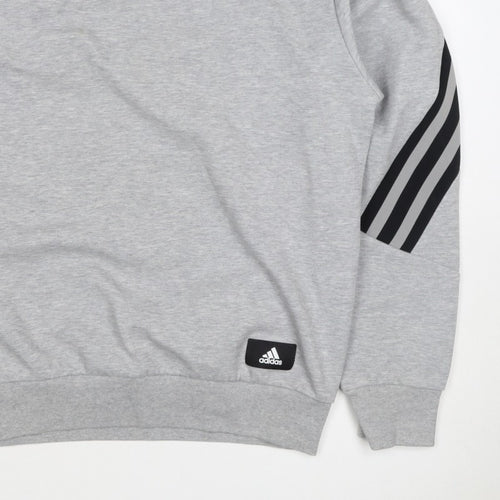Adidas Men's Grey M Pullover Sweatshirt 3 Stripe Logo Crew Neck
