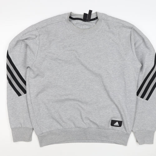 Adidas Men's Grey M Pullover Sweatshirt 3 Stripe Logo Crew Neck