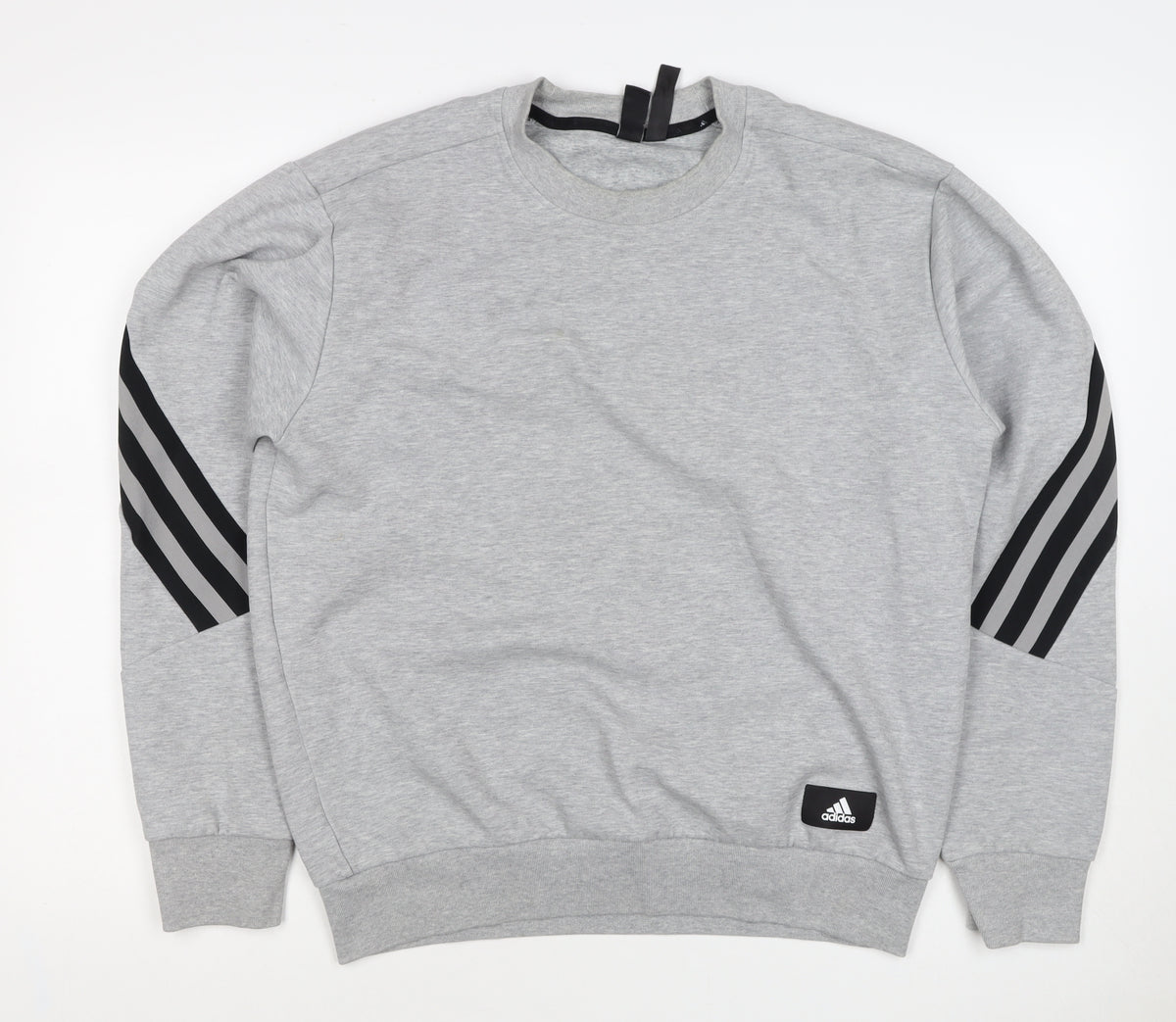 Adidas Men's Grey M Pullover Sweatshirt 3 Stripe Logo Crew Neck