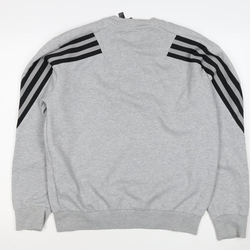 Adidas Men's Grey M Pullover Sweatshirt 3 Stripe Logo Crew Neck