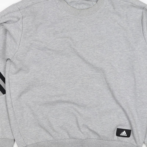 Adidas Men's Grey M Pullover Sweatshirt 3 Stripe Logo Crew Neck