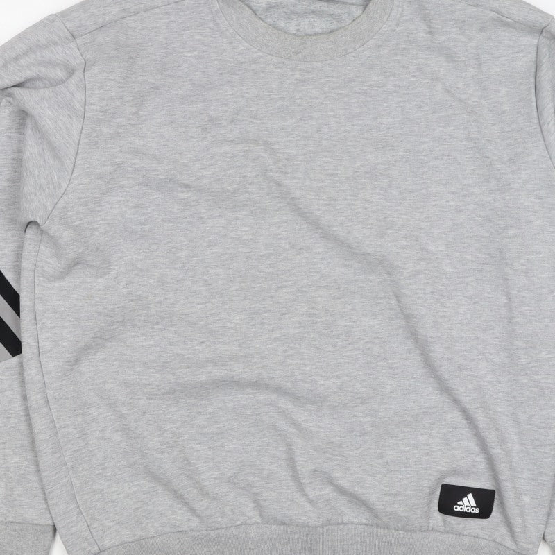 Adidas Men's Grey M Pullover Sweatshirt 3 Stripe Logo Crew Neck