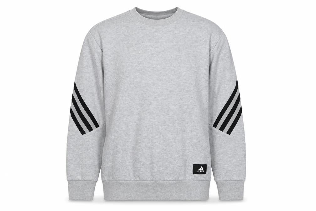Adidas Men's Grey M Pullover Sweatshirt 3 Stripe Logo Crew Neck