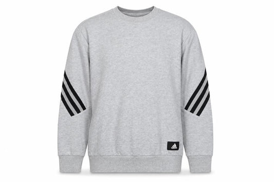 Adidas Men's Grey M Pullover Sweatshirt 3 Stripe Logo Crew Neck