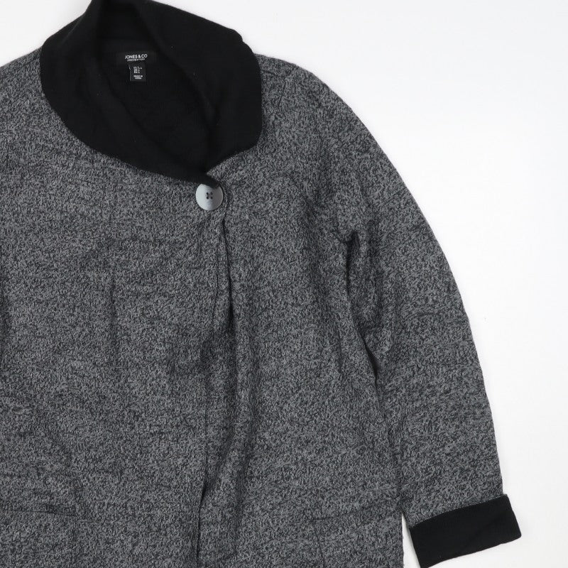 Jones & Co Women Grey L Longline Cowl Neck Button Cardigan Pockets