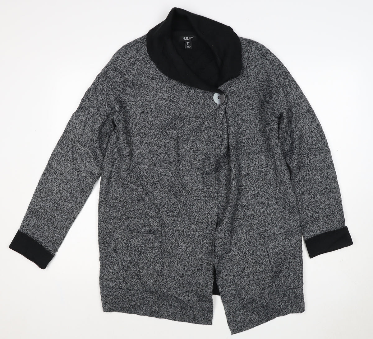 Jones & Co Women Grey L Longline Cowl Neck Button Cardigan Pockets