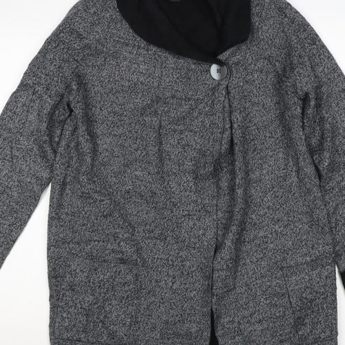 Jones & Co Women Grey L Longline Cowl Neck Button Cardigan Pockets