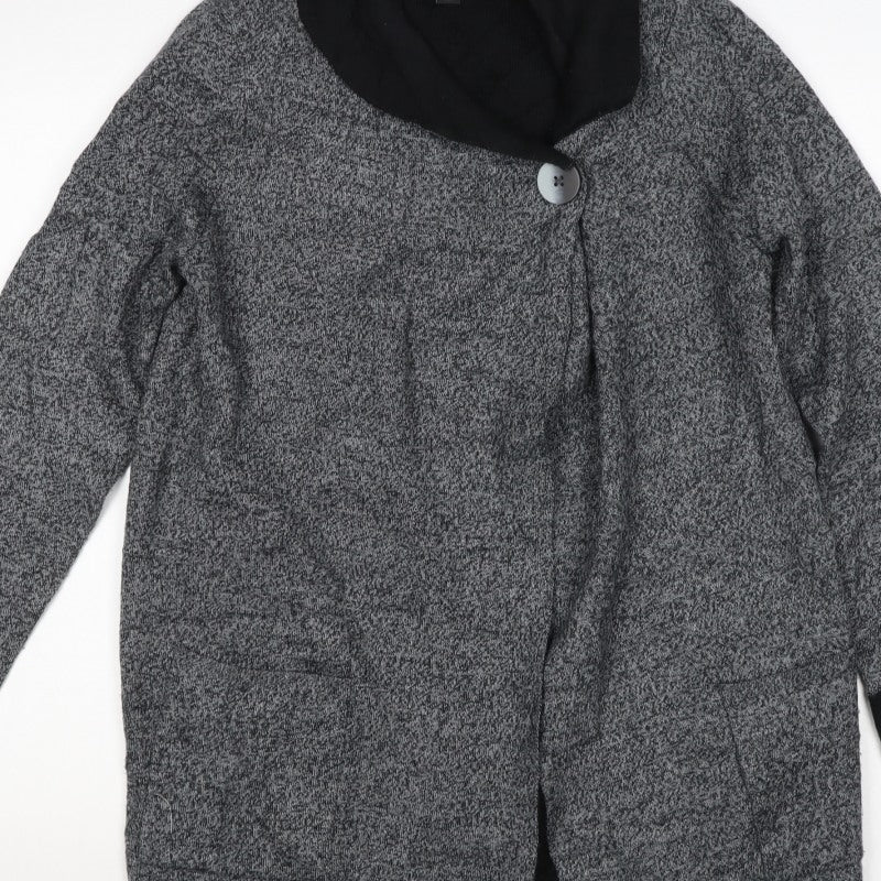Jones & Co Women Grey L Longline Cowl Neck Button Cardigan Pockets
