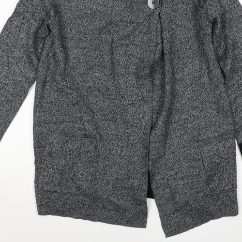 Jones & Co Women Grey L Longline Cowl Neck Button Cardigan Pockets