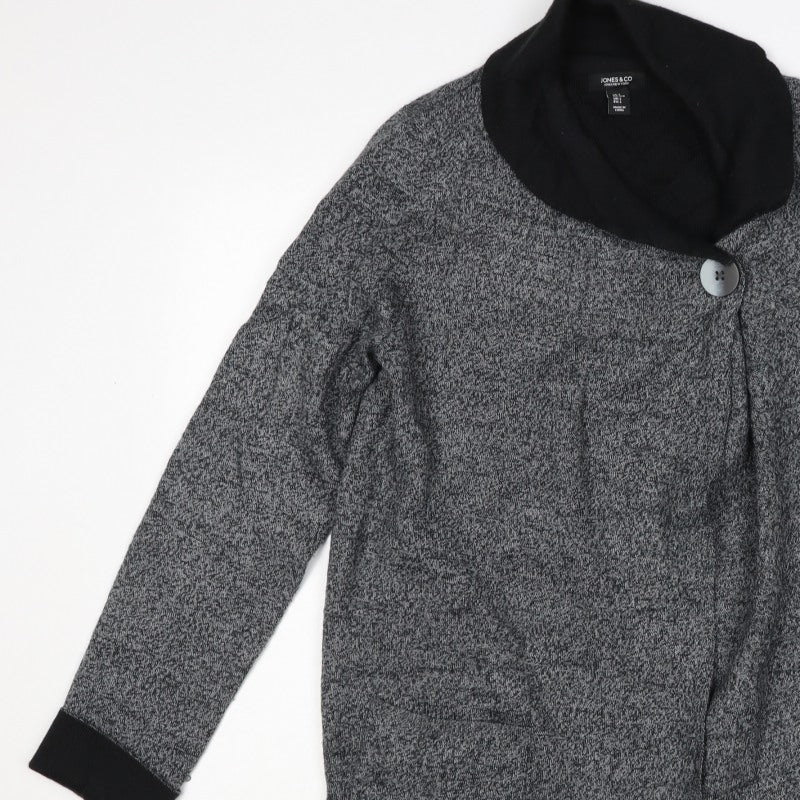 Jones & Co Women Grey L Longline Cowl Neck Button Cardigan Pockets