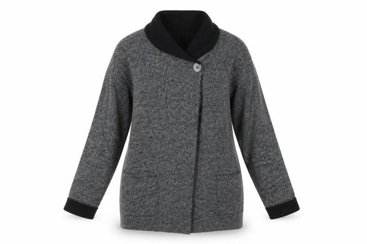 Jones & Co Women Grey L Longline Cowl Neck Button Cardigan Pockets