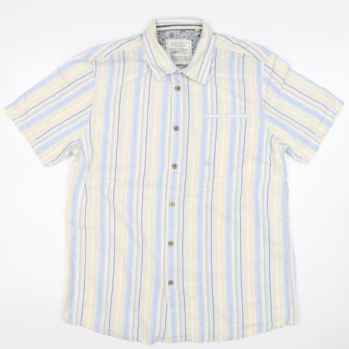 Mantaray Men Multicoloured S Organic Cotton Striped Short Sleeve Shirt