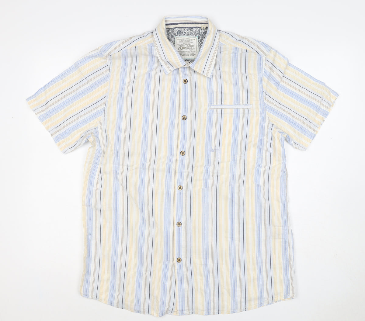 Mantaray Men Multicoloured S Organic Cotton Striped Short Sleeve Shirt
