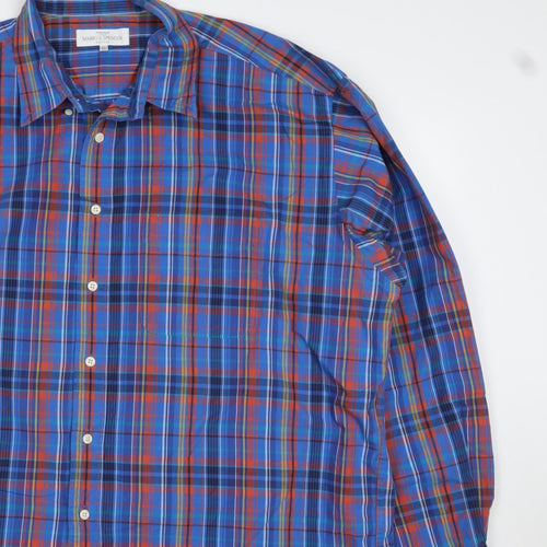 Marks and Spencer Men's Blue XL Classic Plaid Cotton Long Sleeve Shirt