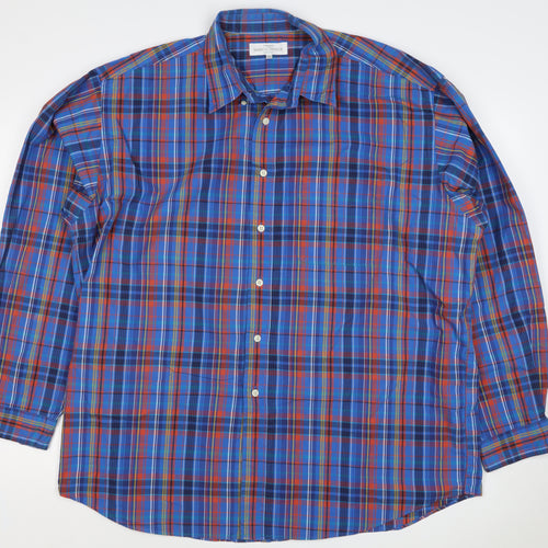 Marks and Spencer Men's Blue XL Classic Plaid Cotton Long Sleeve Shirt