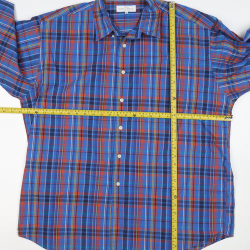 Marks and Spencer Men's Blue XL Classic Plaid Cotton Long Sleeve Shirt