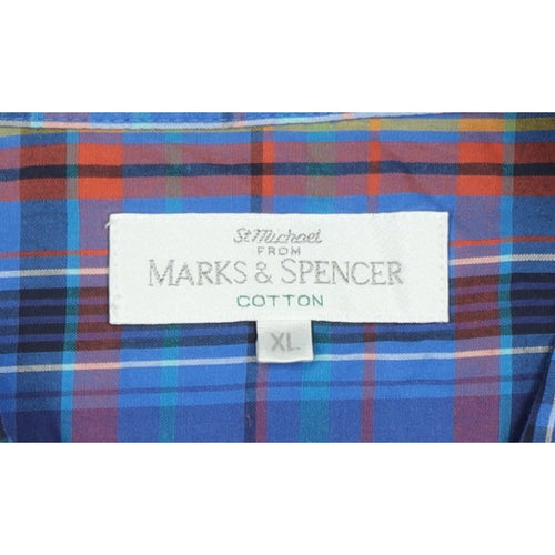 Marks and Spencer Men's Blue XL Classic Plaid Cotton Long Sleeve Shirt